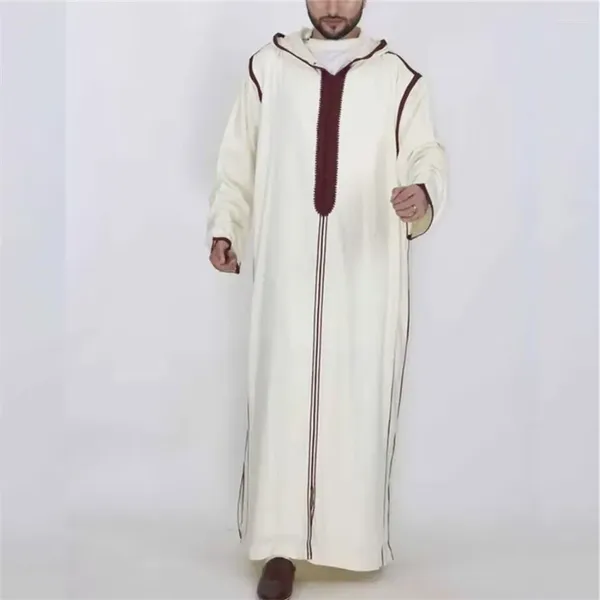 Vêtements ethniques Musulman Thobe Hommes Ramadan Robe Beige Kaftan Pour Hommes Arabie Saoudite Turquie Islamique Abaya Mâle Casual Robe À Capuchon Lâche