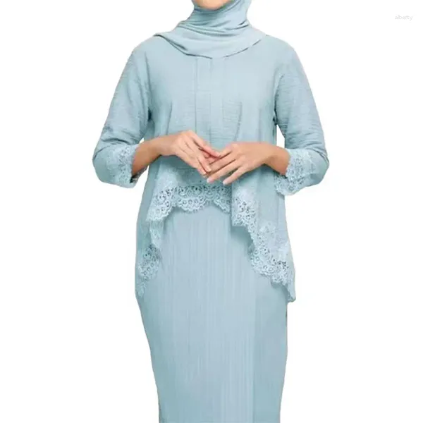 Vêtements ethniques musulmans hauts jupes ensemble pour Ramadan Islam Dubaï 3/4 manches plissées femmes en vrac deux pièces femme costume de Turquie