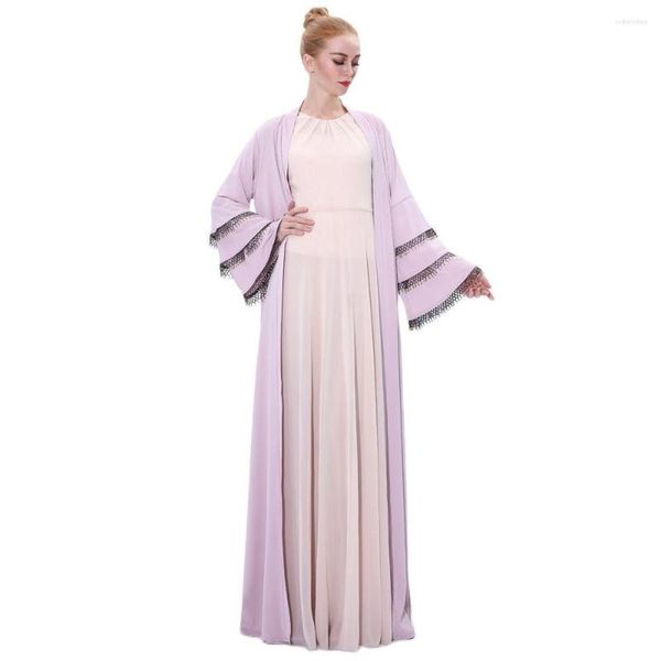 Vêtements ethniques Tube musulman Abaya Khimar Islam Kaftan Perles Robe longue Turquie pour femmes avec manches évasées à trois couches Jupe Hijab