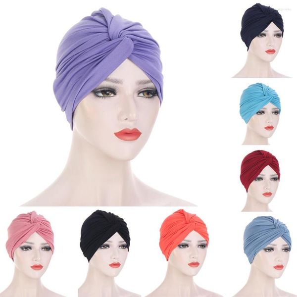 Ropa étnica musulmán turbante mujeres hiyab interior sombrero moda frente Cruz envoltura cabeza gorras mujer doble cristal Lino tela capó