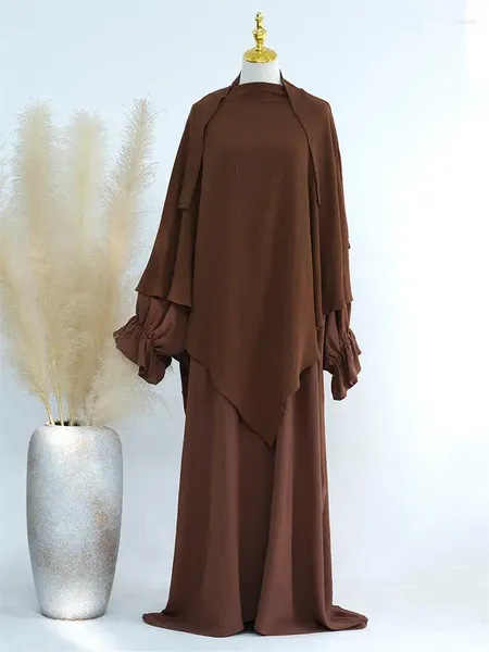 Vêtements ethniques musulman deux pièces ensemble Khimar Abaya robe à manches chauve-souris avec foulard triangulaire saoudien islamique femmes robe de prière