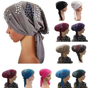 Vêtements ethniques musulman sous écharpe Bonnet en os femmes casquette intérieure strass Hijab sous-écharpe Cancer chimio islamique perte de cheveux chapeau