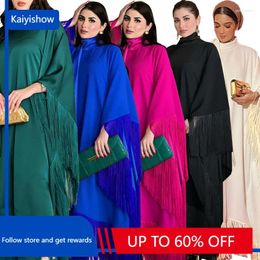Etnische kleding Moslimvrouw Bat Mouw Tassel Abaya Kaftan High Fashion Dresses Modest Party Evening Jurk Midden -Oosten Robe