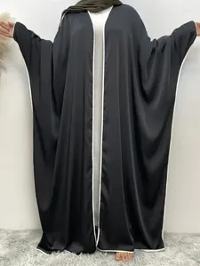 Vêtements ethniques femme musulmane robe satin tissu eid ouvert abaya dubai luxe arabe kaftan marocain dinde robe mode noir