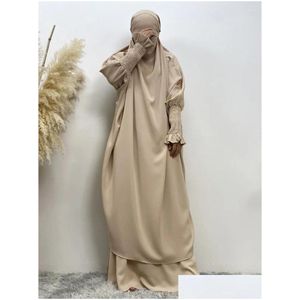 Etnische kleding moslimvrouw gebedoutfit Islam Khimar Hijab Dubai Abaya 2 -delige set Arabische zwarte kalkoenwinkel Ramadan hoeden drop deli othnl