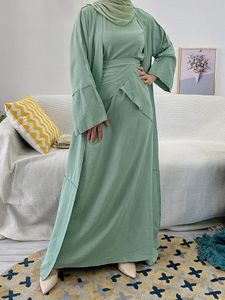 Vêtements ethniques Femme musulmane Ensemble 3 pièces Ouvert Abaya Hijab Robe Jupe portefeuille Dubaï Prière turque Modeste Ensembles islamiques Ensembles Musulmans 231208