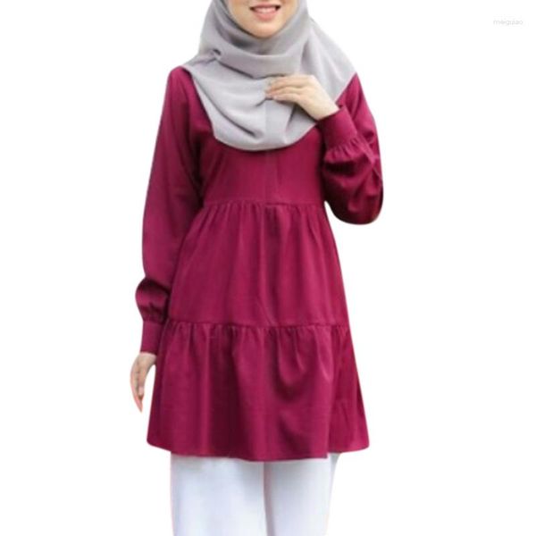 Ropa étnica Mujeres musulmanas Blusa Islámica para niñas Tops de manga larga Mujer Islamismo Blusas Abayas Camisetas turcas