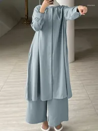 Vêtements ethniques Femmes musulmanes Blouse Costume Eid Mubarek Turquie Tenues Chemise à manches longues Pantalon Ensembles Élégant Abaya Dubaï Survêtements
