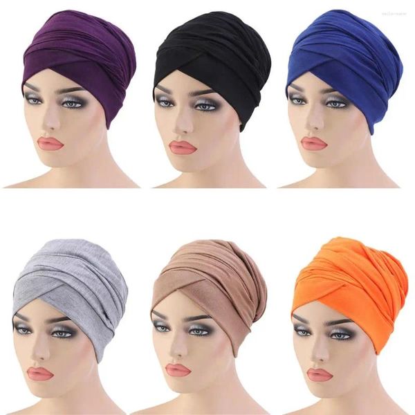Ropa étnica Mujeres musulmanas Chemo Cap Sombrero Hijab Turbante Malla Bufanda Pérdida de cabello Envoltura de cabeza India Cola larga Bandanas Color Sólido Pañuelo