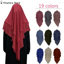 Vêtements ethniques Femmes musulmanes en mousseline Hijab Couleur solide 2 couches dames châle Scarf Middle East Dubaï Turquie Islam Fashion Headscarf