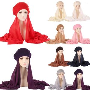 Vêtements ethniques Femmes musulmanes en mousseline de soie Hijab Foulard avec bonnet béret Bonnet doux Islamique Head Wrap Prêt à porter Instant Caps Turban Headwear