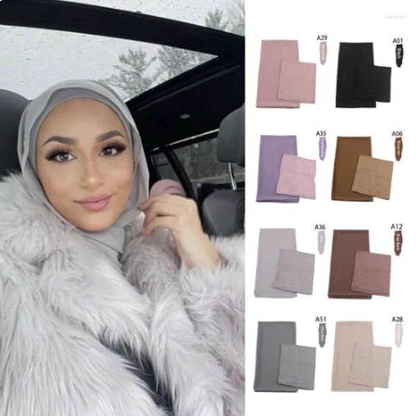 Vêtements ethniques Femmes musulmanes Scarpe Hijab Scarf 2 PCS avec assortiment sous Cap Arabe Headscarf Undercaps Châles longs-chânes
