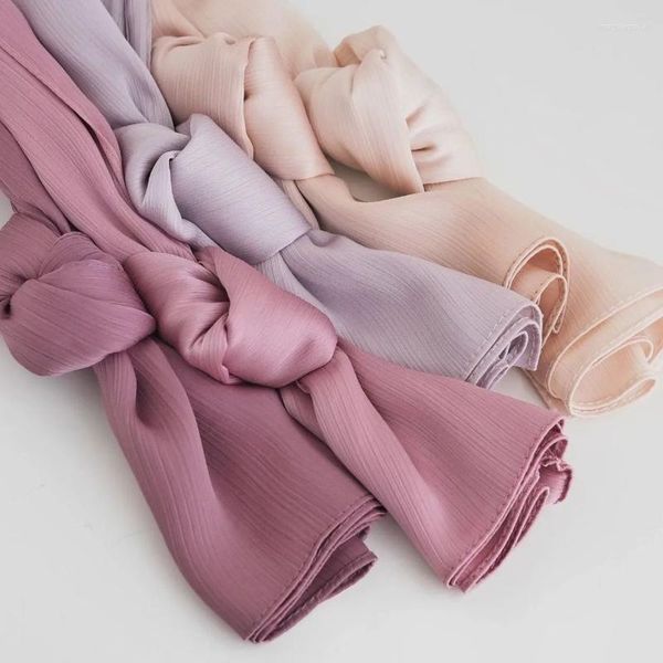 Hijab de seda satinada arrugada para mujer musulmana, ropa étnica, hiyab de gasa suave islámica, turbante, pañuelo para la cabeza, bufandas, 40 colores