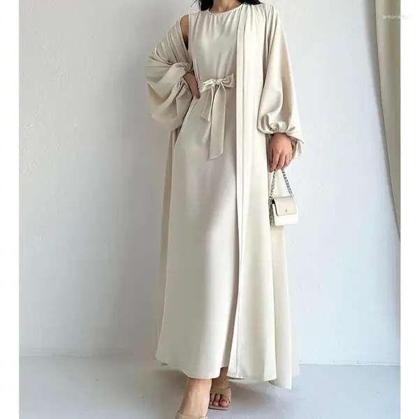 Vêtements ethniques Femmes musulmanes Robe Ensembles Mode Lace-up Taille Tunique Lâche Longue Robes Modeste Deux Pièces Islamique Abaya Femme