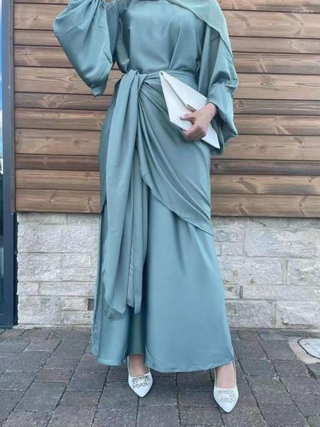 Vêtements ethniques femmes musulmanes dubaï Abaya Slim Hijab Robe turque Robe Femme Musulmane Satin Occasion formelle robes longues Islam ensembles