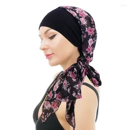 Vêtements ethniques Femmes musulmanes Élastique Large Imprimer Fleur Turban Cap Bandanas Intérieur Hijabs Chapeaux Pré-Noués Bandana Tichel Pour Dames Turbante