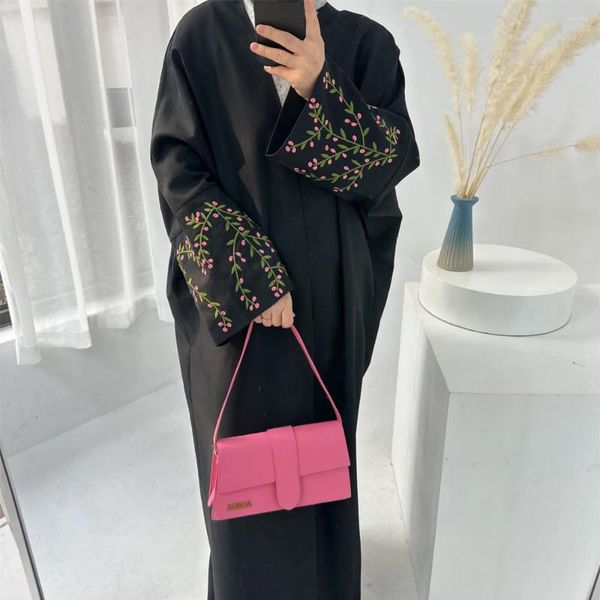 Ropa étnica mujeres musulmanas bordado abierto abaya cardigan maxi vestido pavo kimono dubai femme musulmane árabe robe eid fiesta jalabiya