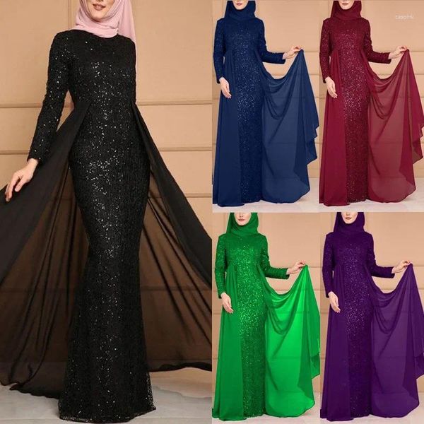 Vêtements ethniques Femmes musulmanes Robe de soirée Paillettes Exquise Élégante Slim Fit Manches longues Magnifique Maxi Abendkleider Hochzeit Mujer