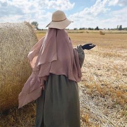 Etnische kleding moslimvrouwen mode 3 lagen lang khimar niqab headsarf bescheiden gebedskleding volledige dekking hijab sluiers dubai islam jibab