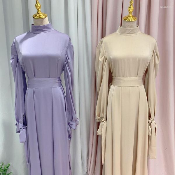 Vêtements ethniques Femmes musulmanes Robe de satin de haute qualité Slim Fit Islamique Modeste Abaya Robe Dubaï Turquie Lady Soirée Robe à manches longues Robes