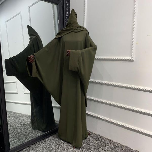 Ropa étnica Mujeres musulmanas Hijab Vestido Ropa de oración Batwing Abaya Cabeza a juego Cubierta Bufanda Islam Jilbeb Dubai Turquía Arabia Jilbaab