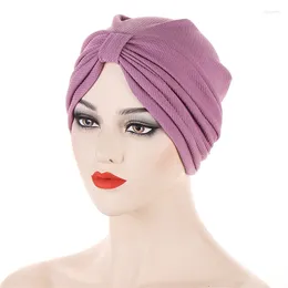 Ropa étnica Mujeres musulmanas Hijab Ramadán Islam Turbante Bowknot Moda Colores sólidos Lady Hats África Gorra multicolor