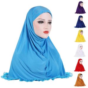 Vêtements ethniques femmes musulmanes Hijab strass foulard islamique châle Wrap pull une pièce Amira Hijabs prière chapeau chapeau arabe poitrine couverture