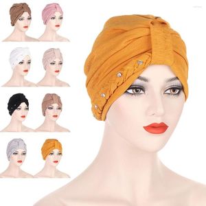 Vêtements ethniques Femmes musulmanes Hijab Twist Noeud Top Tresses Chemo Cap Bonnet Cancer Solide Couleur Islamique Arabe Strech Turban Femme Perte de cheveux Chapeau