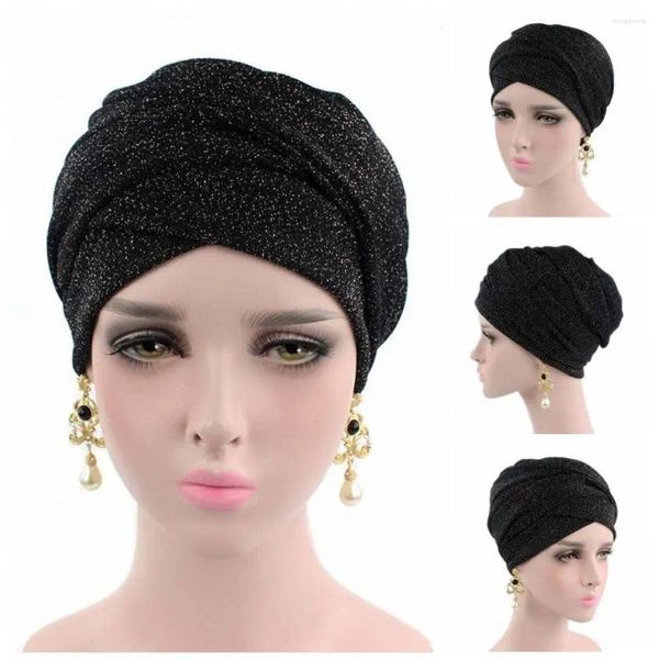 Ropa étnica Mujeres musulmanas Hijabs Sombreros con cuentas Bufanda larga Sombrero Interior Islámico Turbante Cabeza Cap Lady Accesorios para el cabello
