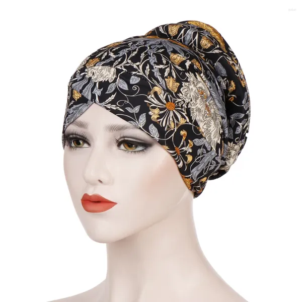 Vêtements ethniques Femmes musulmanes Hijabs Imprimer Léopard Fleur Turban Cap Islamique Coton Chemo Cancer Chapeaux Africain Headwrap Bonnets