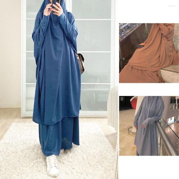 Ropa étnica Mujeres musulmanas Jilbab Vestido de oración de una pieza Con capucha Abaya Smocking Manga Islámica Dubai Arabia Saudita Túnica negra