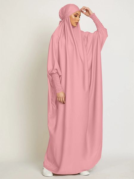 Ropa étnica Mujeres musulmanas Jilbab Vestido de oración Con capucha Abaya Smocking Manga Ropa islámica Dubai Arabia Saudita Túnica negra Modestia turca 230417