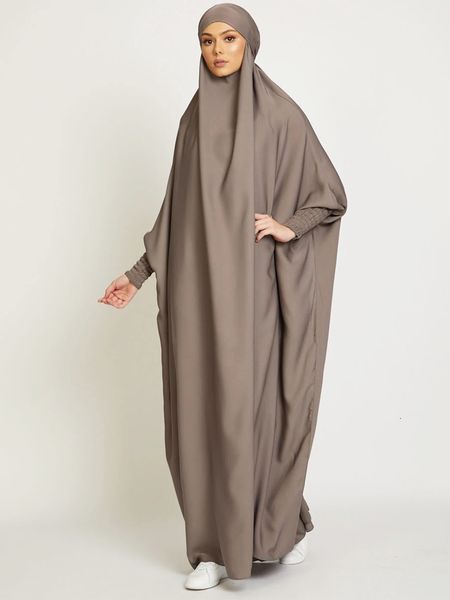 Ropa étnica Mujeres musulmanas Jilbab Vestido de oración Con capucha Abaya Smocking Manga Ropa islámica Dubai Arabia Saudita Túnica negra Modestia turca 230620