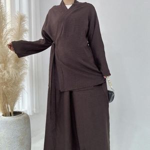 Vêtements ethniques Femmes musulmanes Kimono Tops jupe 2 pièces Dubaï Abaya Turquie Kaftan Eid Islam Arabe Robe Robe Tenues de costume assorti