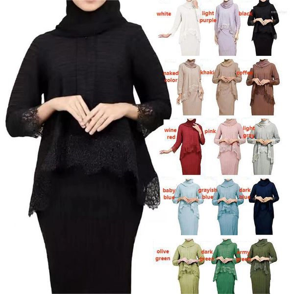 Vêtements ethniques Femmes musulmanes Lace Lace Preed Abaya Tops and Jirt Set 2 pièces Turkey Kaftan Arab Eid Party Dubai Islamic Dress Femme Tenues