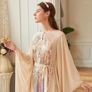 Vêtements ethniques Femmes musulmanes Robe longue Robe élégante O Cou Laçage Longueur de la cheville Imprimer Butterflyrobe Femme Ramadan Turquie Moyen-Orient Dubaï Abayas