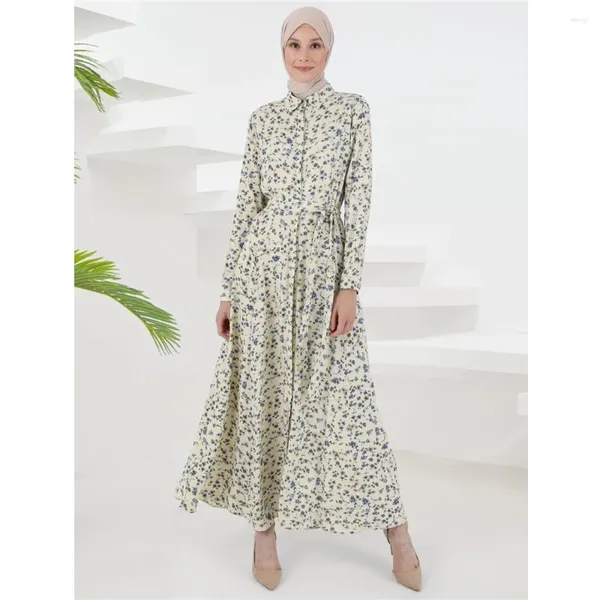 Vêtements ethniques Femmes musulmanes Chemise à manches longues Robe Casual Robe arabe Floral Print Abaya Turquie Kaftan Dubaï Islamique Abayas Vacances