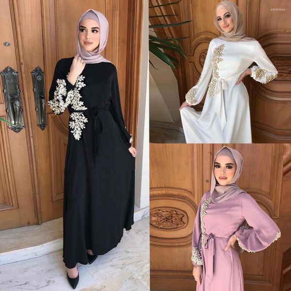 Ropa étnica Mujeres musulmanas Vestido Hijab de manga larga Encaje Elegante Dubai Abaya Islam Kaftan Oración de verano Túnica modesta Moda islámica