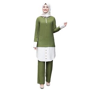 Ropa étnica Mujeres musulmanas Tops largos Conjuntos islámicos Pantalones Abaya Dubai Diseños de parche Ropa de oración de Ramadán Conjunto de 2 piezas 221007