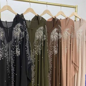 Etnische kleding Moslimvrouwen Milde Kimono Elegante kleding Midden -Oosten Dubai Hot Selling Hot Diamond Cardigan Dress Turkse Temperament gewaden T240510