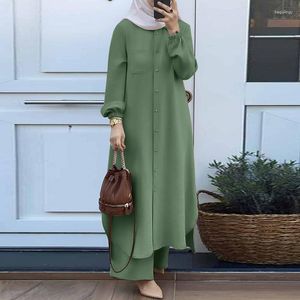 Etnische kleding moslim vrouwen broek set kalkoen abaya elegante lange t-shirt top hoge taille losse wide been pakken eid abayas