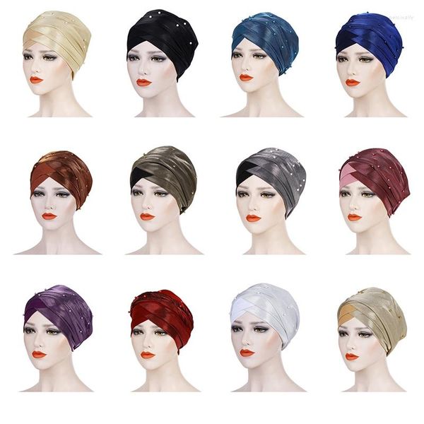 Vêtements ethniques Femmes musulmanes Perles Perles Turban élastique Chapeau Cancer Cap Head Wrap Coton Twist Chemo Beanie Hijab Caps Chapeaux