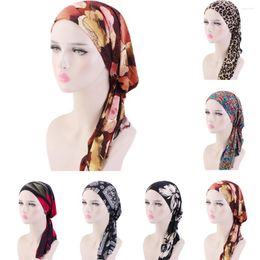 Vêtements ethniques femmes musulmanes imprimés Hijabs chapeaux Turban foulard Stretch chimio Cancer casquette perte de cheveux chapeau longue queue Bonnet large Wrap