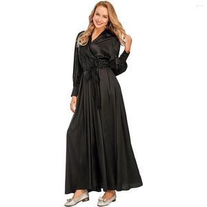 Vêtements ethniques robe de femmes musulmanes moyen-orient turquie mode jupe longue col en v dubaï tempérament islamique à lacets Abaya