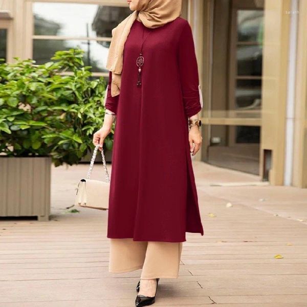 Vêtements ethniques Robe de femme musulmane Maroc Abaya Solide Simple Lâche Longue Robe Islamique Ramadan Élégant Dames Robes de fente latérale Été