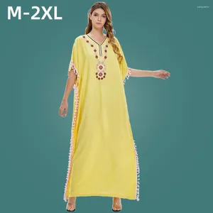 Vêtements ethniques Robe des femmes musulmanes jaune grande taille lâche robe islamique longue modeste Abaya Dubai 2024