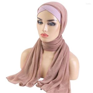 Vêtements ethniques Hijab Musulman Hijab Straped Long Headscarf Forhead Cross Color Solid Tull confortable sur le châle du Moyen-Orient