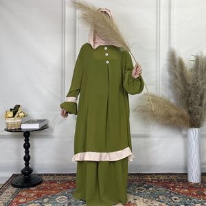 Vêtements ethniques Musulman Femmes à glace Fiche en deux pièces Set à deux pièces Spring and Automne Ruffle Color Couleur élégante Jupe à manches longues modeste