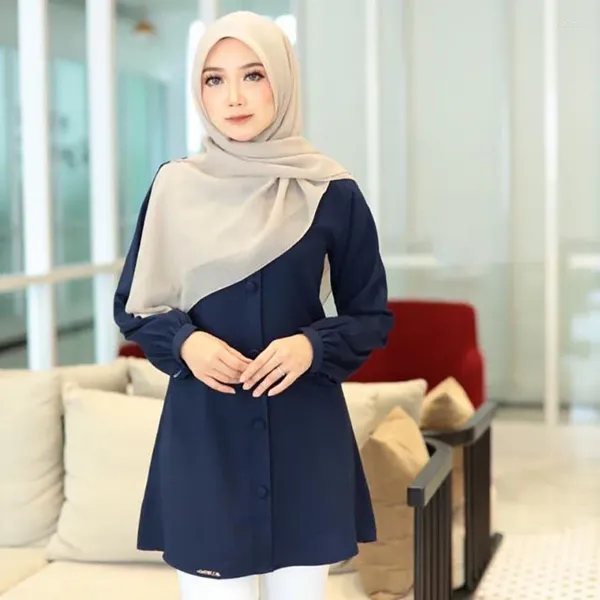 Ropa étnica Top de mujer musulmana Otoño Sólido Solo pecho Manga larga Camisa de ocio suelta Malasia Islam Turquía Blusa árabe femme