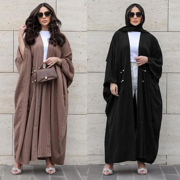 Vêtements ethniques Muslims Femmes Modest moderne mode moderne à rayures décontractée plus taille Abaya Cardigan Robe Définit des robes de soirée